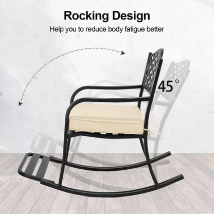 Metal Rocking Chair, Outdoor Rocking with Cushion, Patio Rocker with Footrest, Weatherproof Rocking Chair Outside, Patio, Garden, Hole Backrest