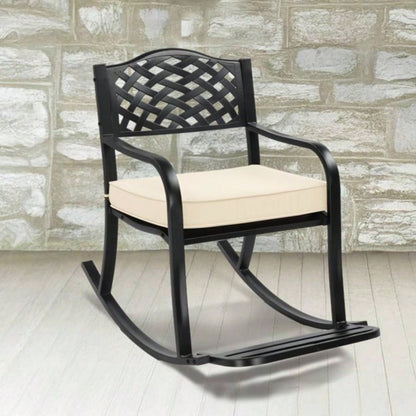 Metal Rocking Chair, Outdoor Rocking with Cushion, Patio Rocker with Footrest, Weatherproof Rocking Chair Outside, Patio, Garden, Hole Backrest