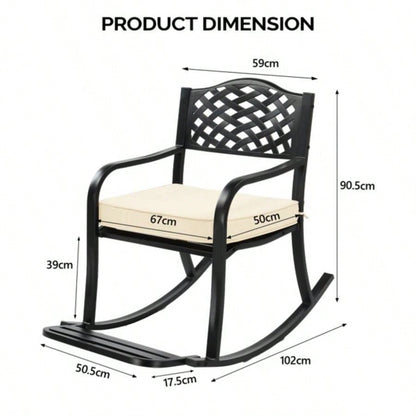 Metal Rocking Chair, Outdoor Rocking with Cushion, Patio Rocker with Footrest, Weatherproof Rocking Chair Outside, Patio, Garden, Hole Backrest