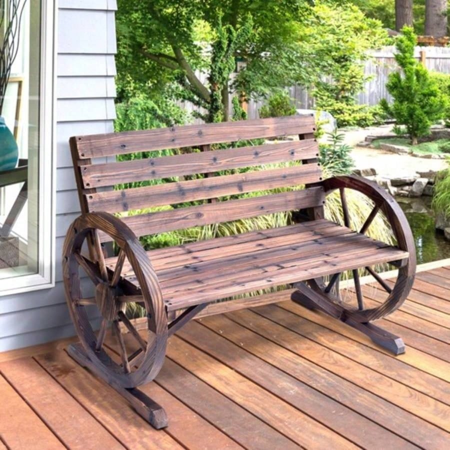 2 - Person with Backrest Wooden Wagon Wheel, Rustic Outdoor Patio Furniture - AS Prohibited by