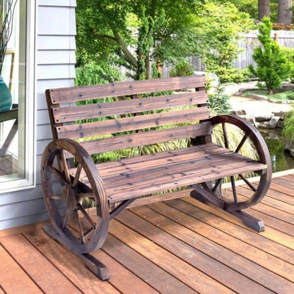 2 - Person with Backrest Wooden Wagon Wheel, Rustic Outdoor Patio Furniture - AS Prohibited by