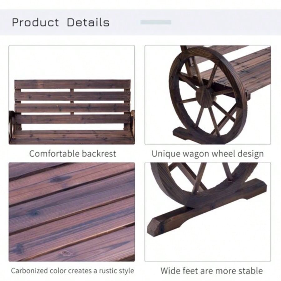2 - Person with Backrest Wooden Wagon Wheel, Rustic Outdoor Patio Furniture - AS Prohibited by