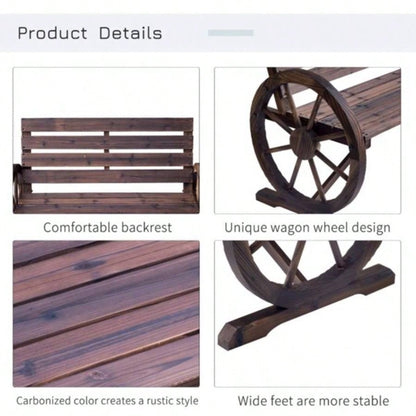 2 - Person with Backrest Wooden Wagon Wheel, Rustic Outdoor Patio Furniture - AS Prohibited by