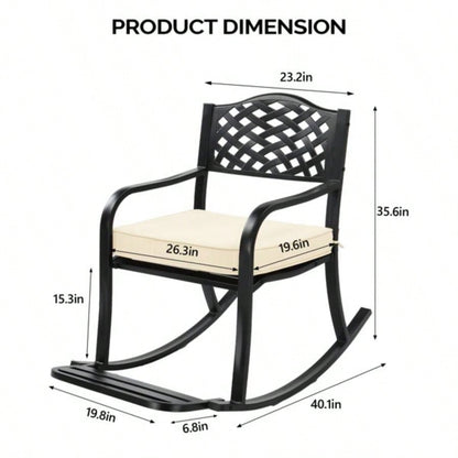Metal Rocking Chair, Outdoor Rocking with Cushion, Patio Rocker with Footrest, Weatherproof Rocking Chair Outside, Patio, Garden, Hole Backrest