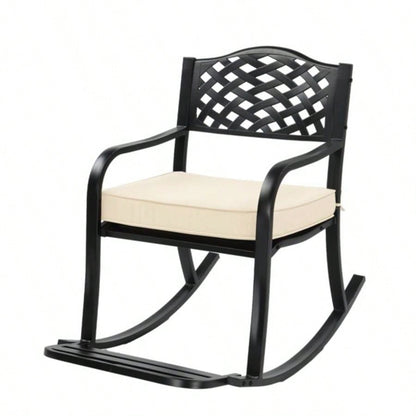 Metal Rocking Chair, Outdoor Rocking with Cushion, Patio Rocker with Footrest, Weatherproof Rocking Chair Outside, Patio, Garden, Hole Backrest