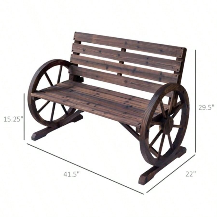 2 - Person with Backrest Wooden Wagon Wheel, Rustic Outdoor Patio Furniture - AS Prohibited by