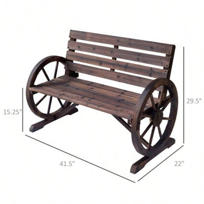 2 - Person with Backrest Wooden Wagon Wheel, Rustic Outdoor Patio Furniture - AS Prohibited by