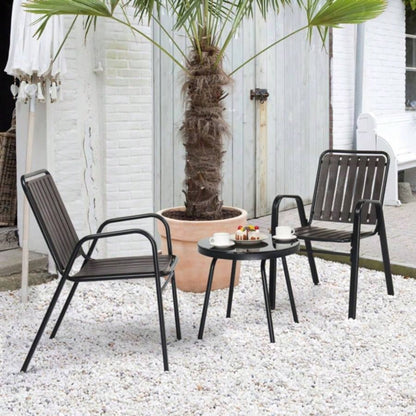 3 - Piece Patio Bistro Table Set, Outdoor Furniture Set with 2 Stackable Patio Dining Chairs and Glass Table Yard Balcony Porch, Black and Coffee