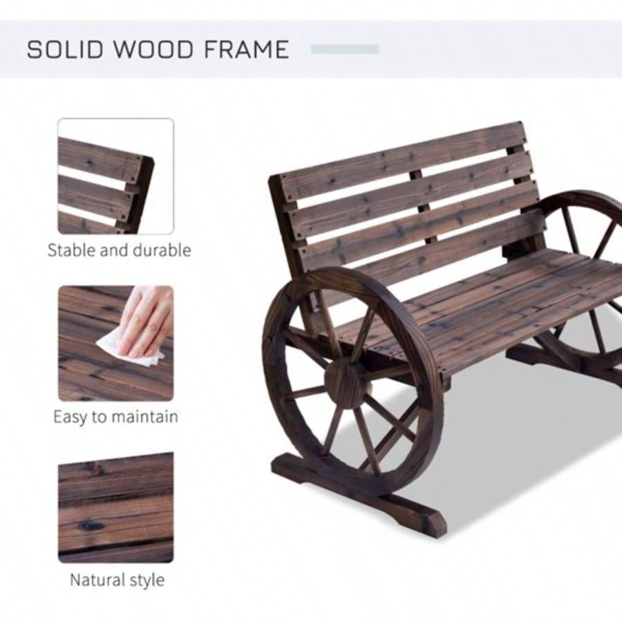 2 - Person with Backrest Wooden Wagon Wheel, Rustic Outdoor Patio Furniture - AS Prohibited by