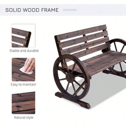 2 - Person with Backrest Wooden Wagon Wheel, Rustic Outdoor Patio Furniture - AS Prohibited by