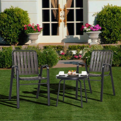 3 - Piece Patio Bistro Table Set, Outdoor Furniture Set with 2 Stackable Patio Dining Chairs and Glass Table Yard Balcony Porch, Black and Coffee