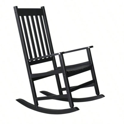 Outdoor Wood Rocking Chair, Wooden Patio Rocking Chair with Comfortable Backrest, Weatherproof Patio Rocker Patio Garden Yard Balcony Poolside, Black