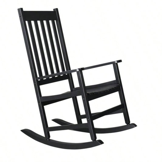 Outdoor Wood Rocking Chair, Wooden Patio Rocking Chair with Comfortable Backrest, Weatherproof Patio Rocker Patio Garden Yard Balcony Poolside, Black