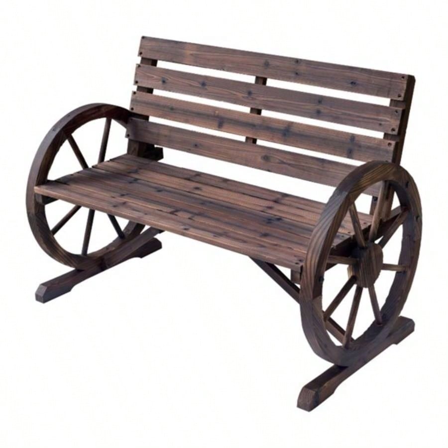 2 - Person with Backrest Wooden Wagon Wheel, Rustic Outdoor Patio Furniture - AS Prohibited by