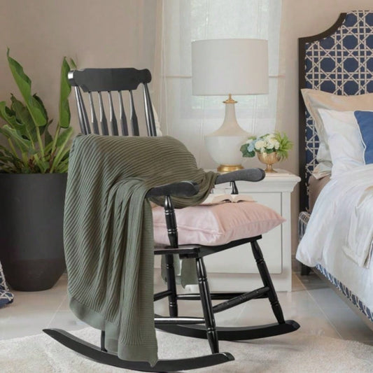 Patio Rocking Chair Solid Wood, Outdoor Porch Rocker Chair with Wooden Frame, Indoor Wooden Rocking Chair Garden Backyard Balcony, Black