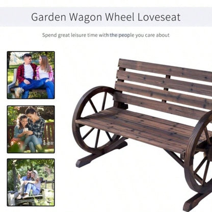 2 - Person with Backrest Wooden Wagon Wheel, Rustic Outdoor Patio Furniture - AS Prohibited by