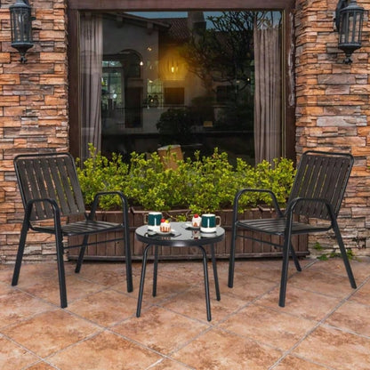 3 - Piece Patio Bistro Table Set, Outdoor Furniture Set with 2 Stackable Patio Dining Chairs and Glass Table Yard Balcony Porch, Black and Coffee