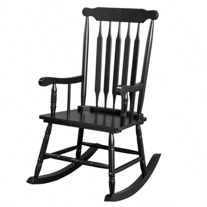 Patio Rocking Chair Solid Wood, Outdoor Porch Rocker Chair with Wooden Frame, Indoor Wooden Rocking Chair Garden Backyard Balcony, Black