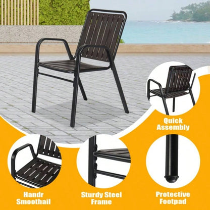 3 - Piece Patio Bistro Table Set, Outdoor Furniture Set with 2 Stackable Patio Dining Chairs and Glass Table Yard Balcony Porch, Black and Coffee