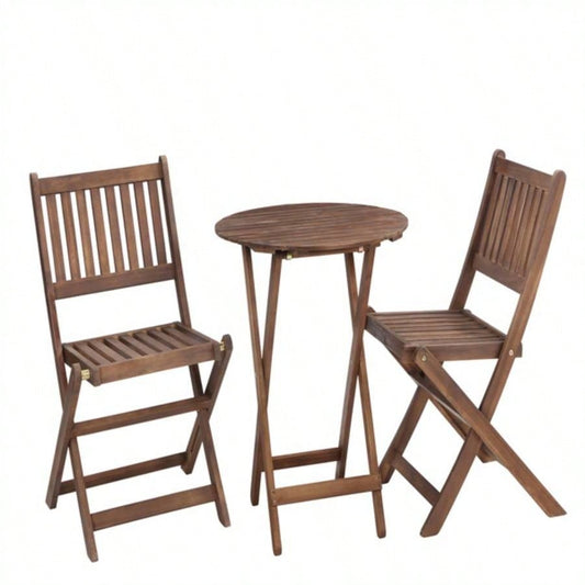 3 - Piece Acacia Wood Bistro Set, Wooden Folding Patio Furniture Garden Backyard Balcony Porch/ 1 Coffee Table and 2 Foldable Chairs, Natural Stained