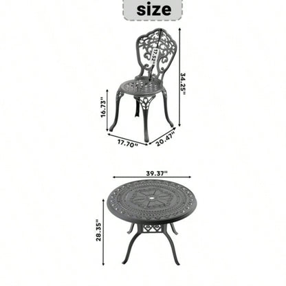 3 - Piece Set Of All - Weather Cast Aluminum Dining Furniture Set With Black Frame