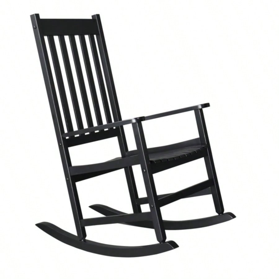 Outdoor Wood Rocking Chair, Wooden Patio Rocking Chair with Comfortable Backrest, Weatherproof Patio Rocker Patio Garden Yard Balcony Poolside, Black