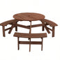 6 - Person Outdoor Circular Wooden Picnic Table with 3 Built - in Benches Patio Backyard Garden, Brown