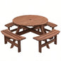 8 - Person Outdoor Circular Wooden Picnic Table with 4 Built - in Benches Patio Backyard Garden, Brown