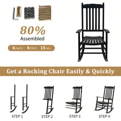 68.5*86*115CM Square Wooden Rocking Chair Wavy Backboard Black