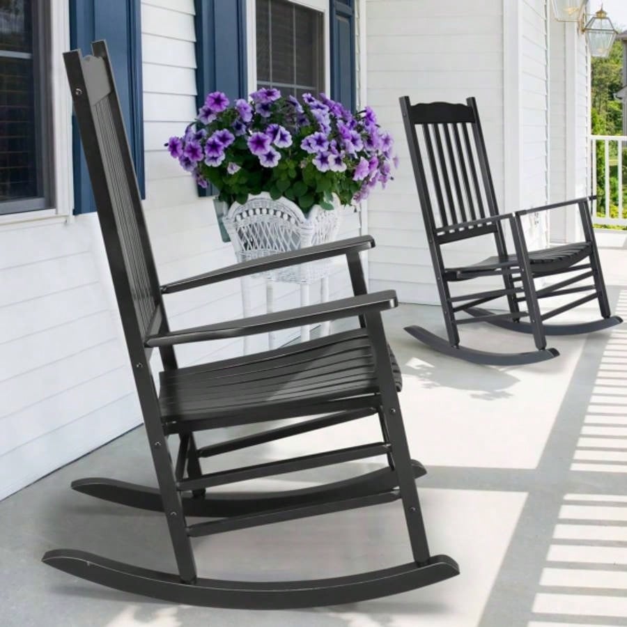 68.5*86*115CM Square Wooden Rocking Chair Wavy Backboard Black