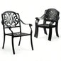 Patio Chairs Set of 2 - Stackable Outdoor Cast Aluminum Dining Chairs with Vintage Black and Floral pattern, Metal Armchairs Poolside, Backyard, Balcony No cushion