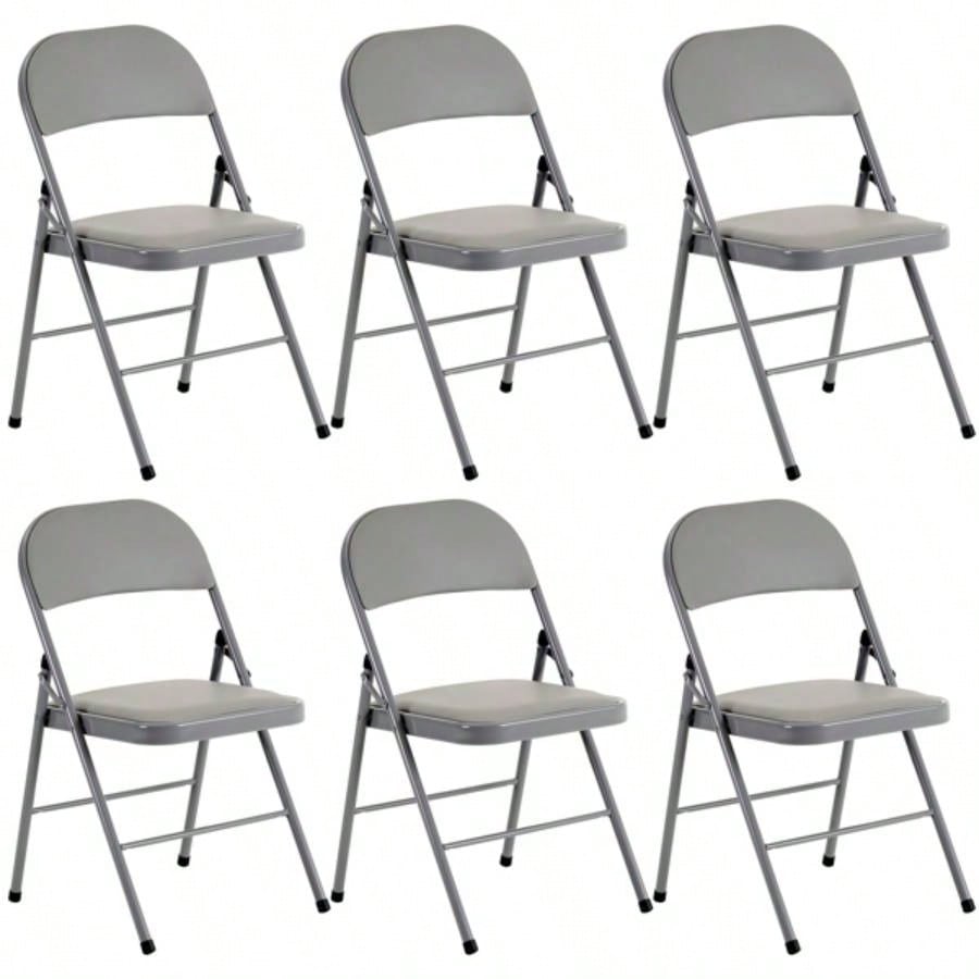6pcs Elegant Foldable Iron PVC Chairs Convention Exhibition Gray