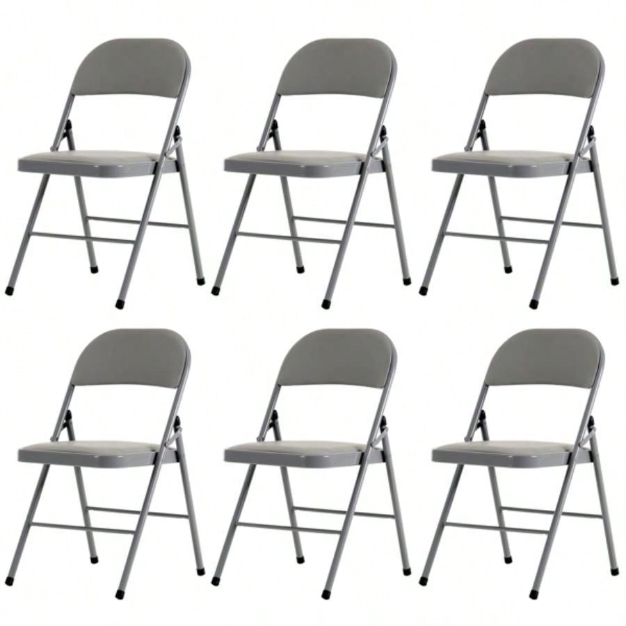 6pcs Elegant Foldable Iron PVC Chairs Convention Exhibition Gray