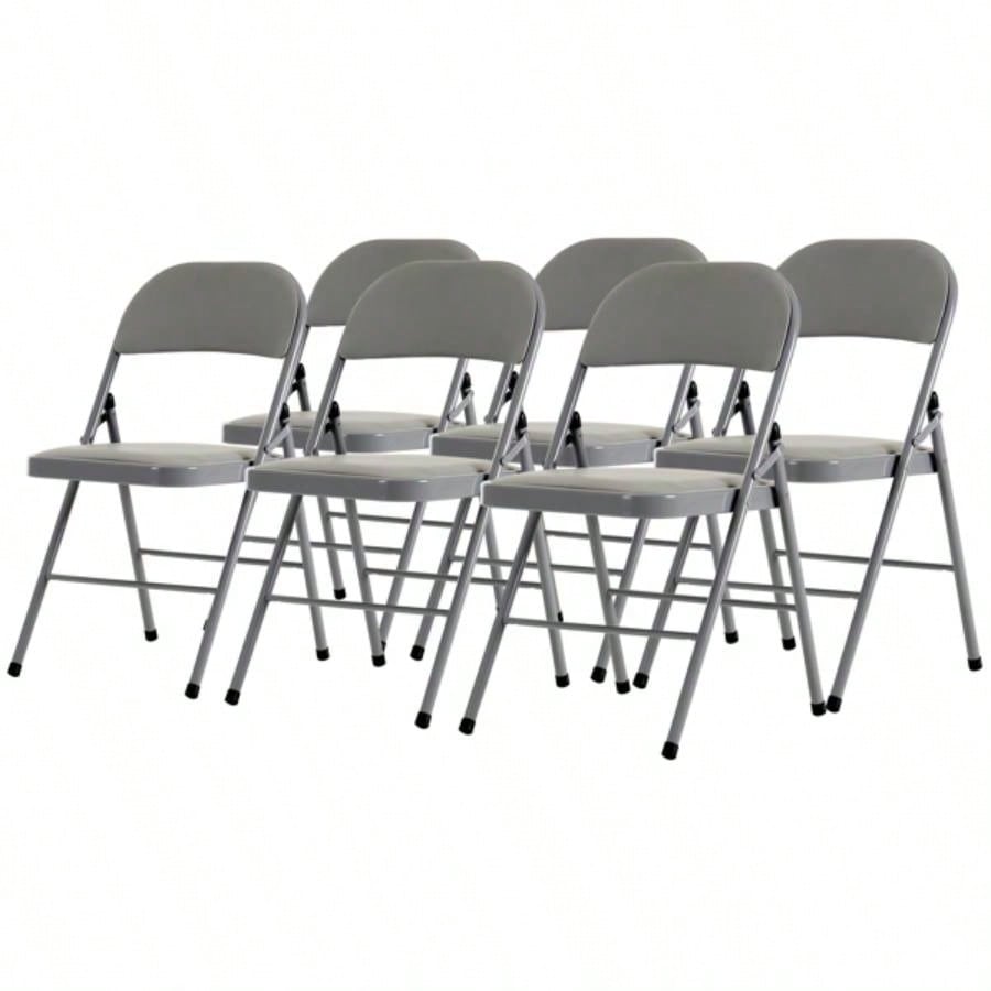 6pcs Elegant Foldable Iron PVC Chairs Convention Exhibition Gray