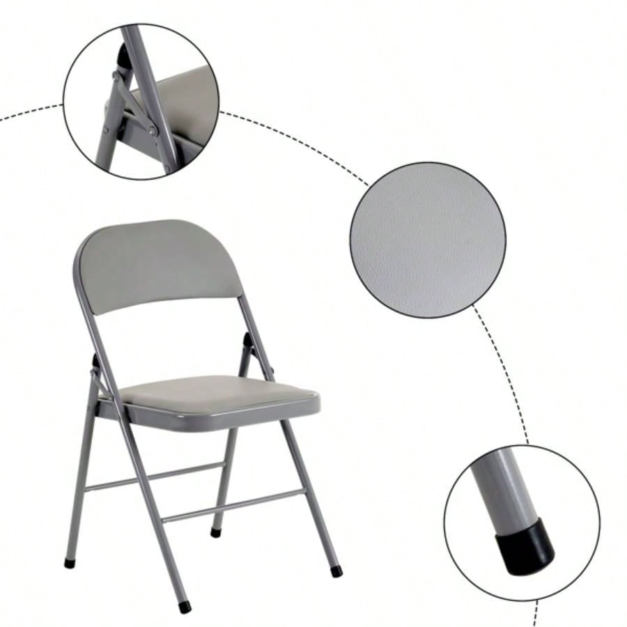 6pcs Elegant Foldable Iron PVC Chairs Convention Exhibition Gray
