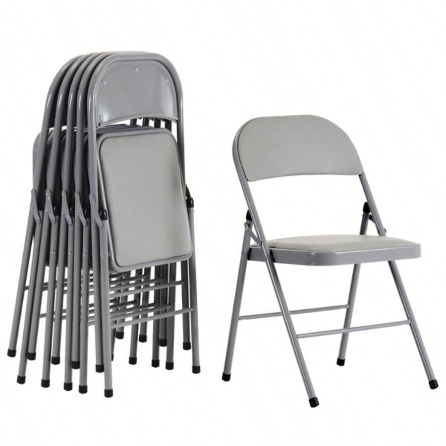 6pcs Elegant Foldable Iron PVC Chairs Convention Exhibition Gray