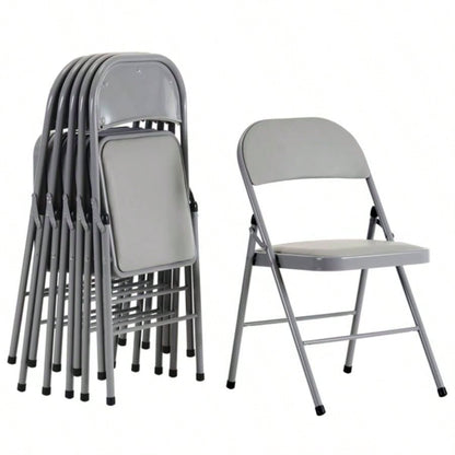 6pcs Elegant Foldable Iron PVC Chairs Convention Exhibition Gray