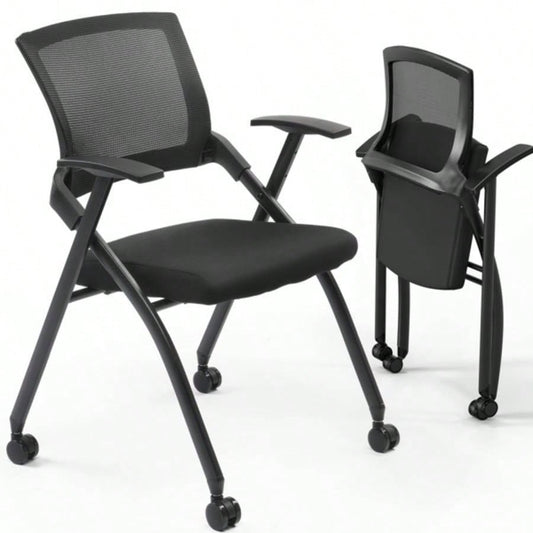 2 Pack Stackable Conference Room Chairs with Wheels, Folding Office Chair with Rebound Back, Padded Training Room, Guest, Reception, Event, Capacity 350lbs, Black