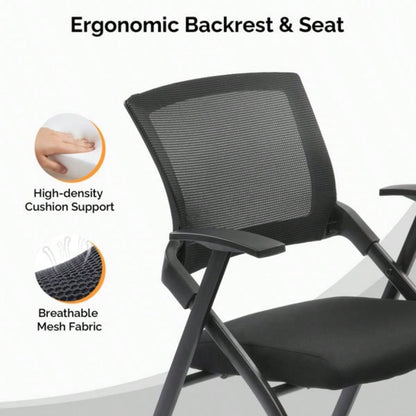 1 Pack Stackable Conference Room Chairs with Wheels, Folding Office Chair with Rebound Back, Padded Training Room, Guest, Reception, Event, Capacity 350lbs, Black