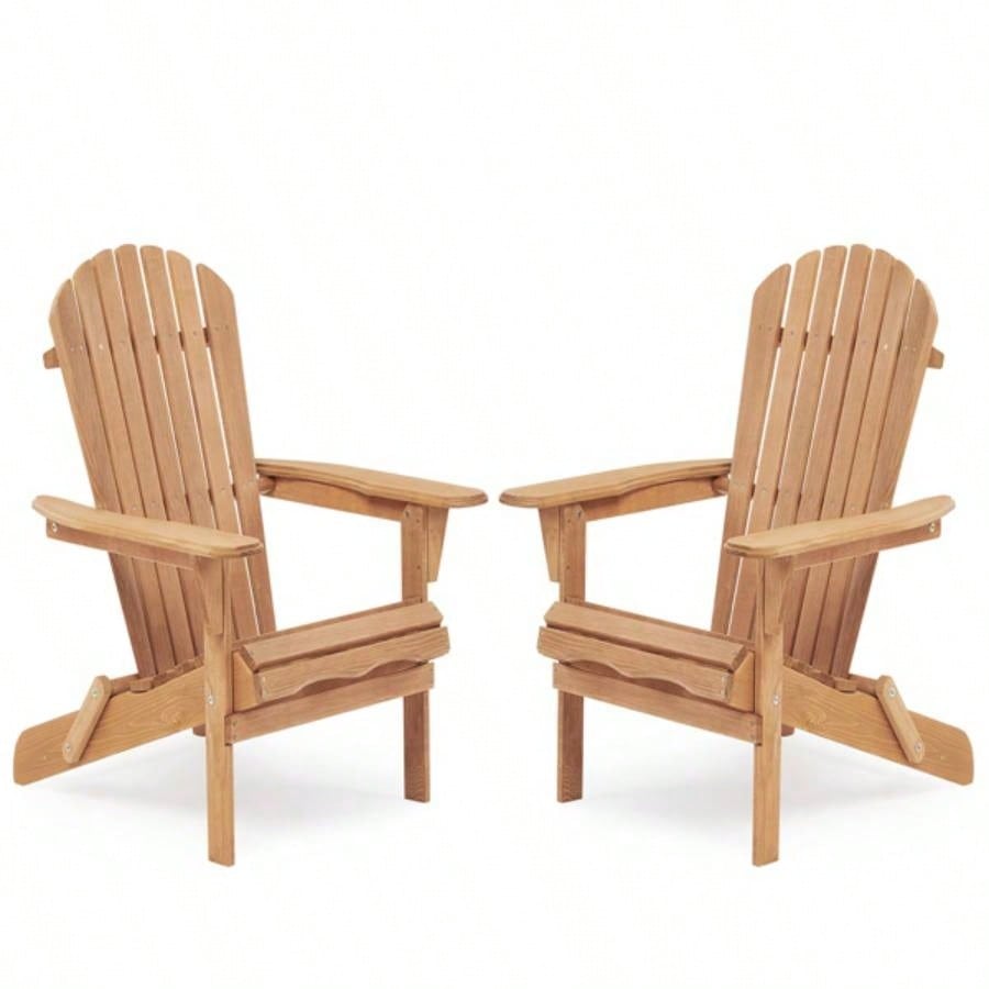 Wooden Outdoor Folding Adirondack Chair Set of 2 Wood Lounge Patio Chair Garden, Garden, Lawn, Backyard, Deck, Pool Side, Fire Pit, Half Assembled,