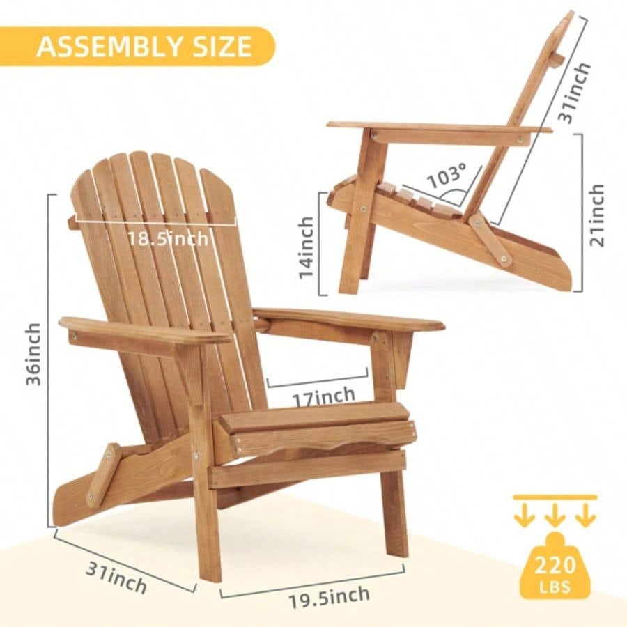 Wooden Outdoor Folding Adirondack Chair Set of 2 Wood Lounge Patio Chair Garden, Garden, Lawn, Backyard, Deck, Pool Side, Fire Pit, Half Assembled,