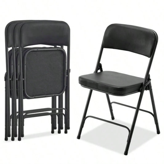 4 Pack Metal Folding Chairs with Padded and Back, Home and Office, Indoor and Outdoor Events Party Wedding, Black