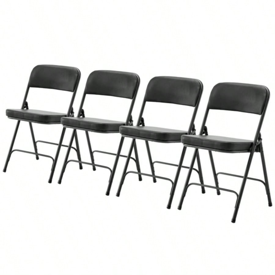 4 Pack Metal Folding Chairs with Padded and Back, Home and Office, Indoor and Outdoor Events Party Wedding, Black