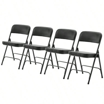 4 Pack Metal Folding Chairs with Padded and Back, Home and Office, Indoor and Outdoor Events Party Wedding, Black