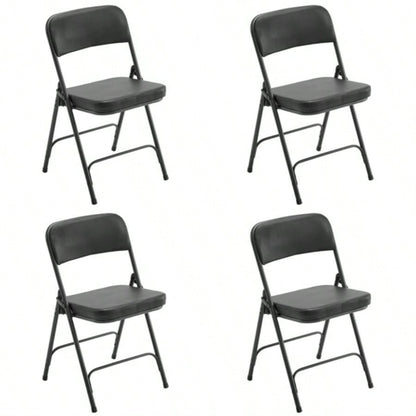 4 Pack Metal Folding Chairs with Padded and Back, Home and Office, Indoor and Outdoor Events Party Wedding, Black
