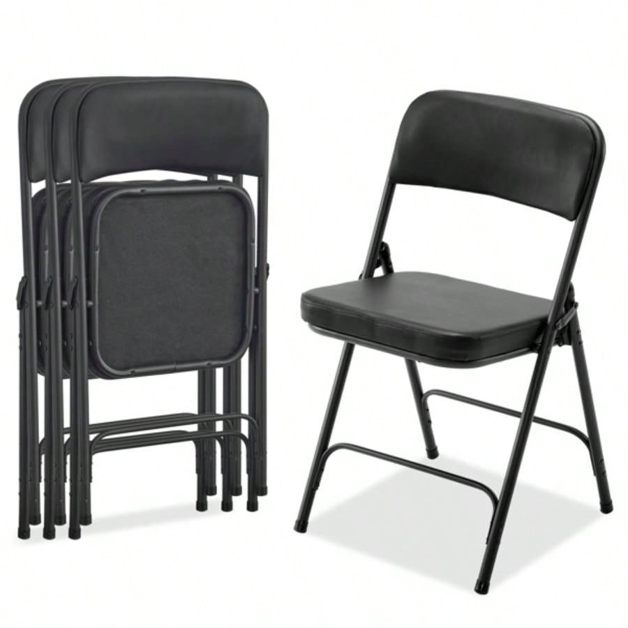 4 Pack Metal Folding Chairs with Padded and Back, Home and Office, Indoor and Outdoor Events Party Wedding, Black