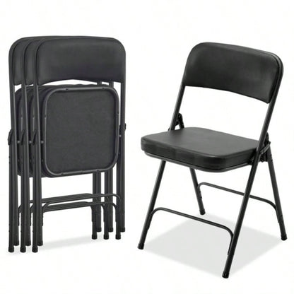 4 Pack Metal Folding Chairs with Padded and Back, Home and Office, Indoor and Outdoor Events Party Wedding, Black
