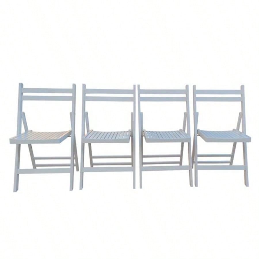 Furniture Slatted Wood Folding Special Event Chair - White, Set of 4, FOLDING CHAIR, FOLDABLE STYLE
