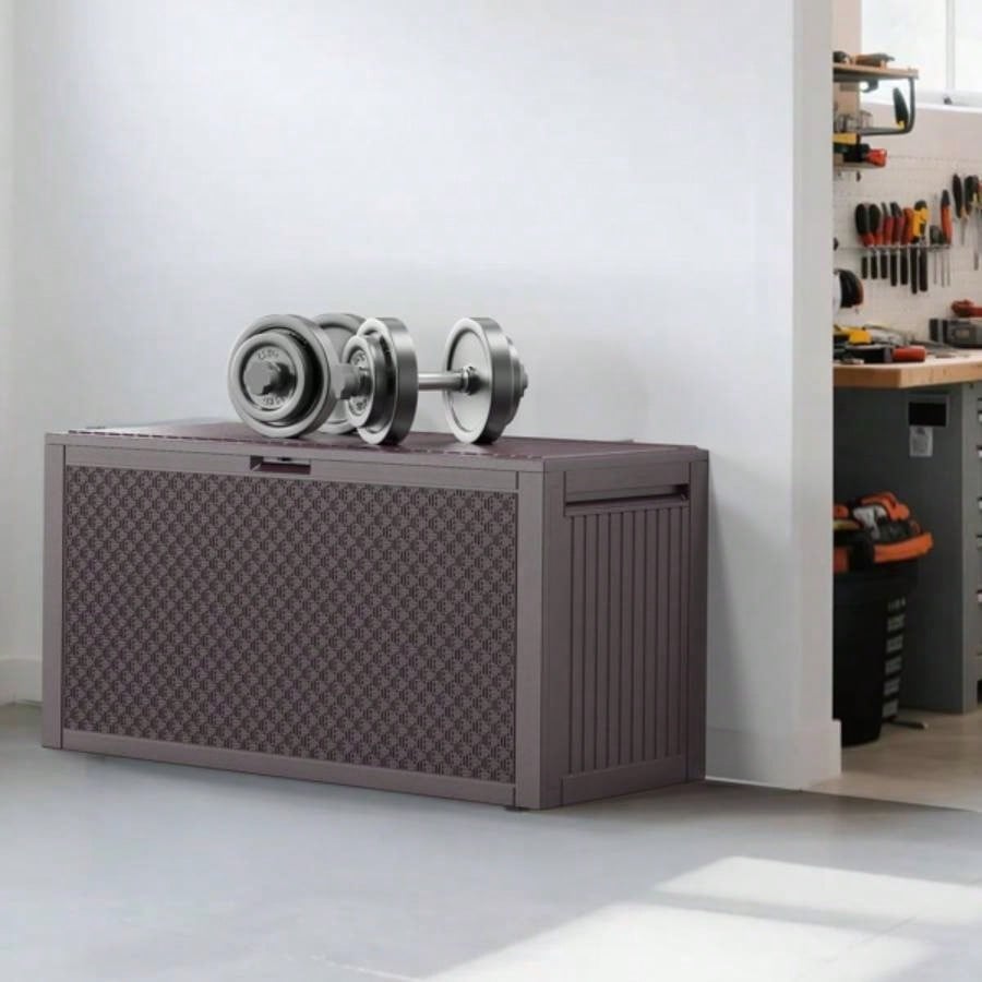 90gal Outdoor Garden Plastic Storage Deck Box Chest Tools Cushions Toys Lockable