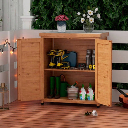 Potting with Storage Cabinet and Metal Table Top Outdoor Patio, Outdoor Work Station Table